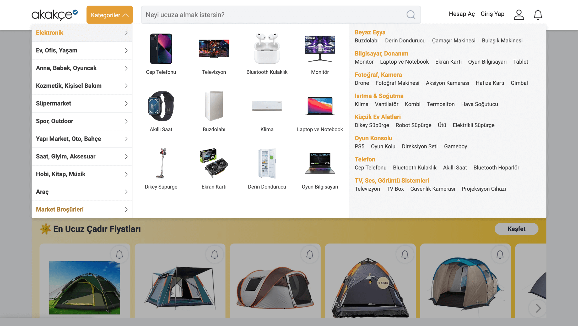 Akakce categories