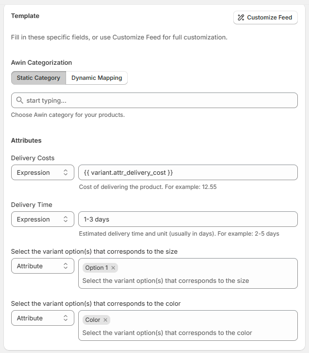 Awin Feed Template