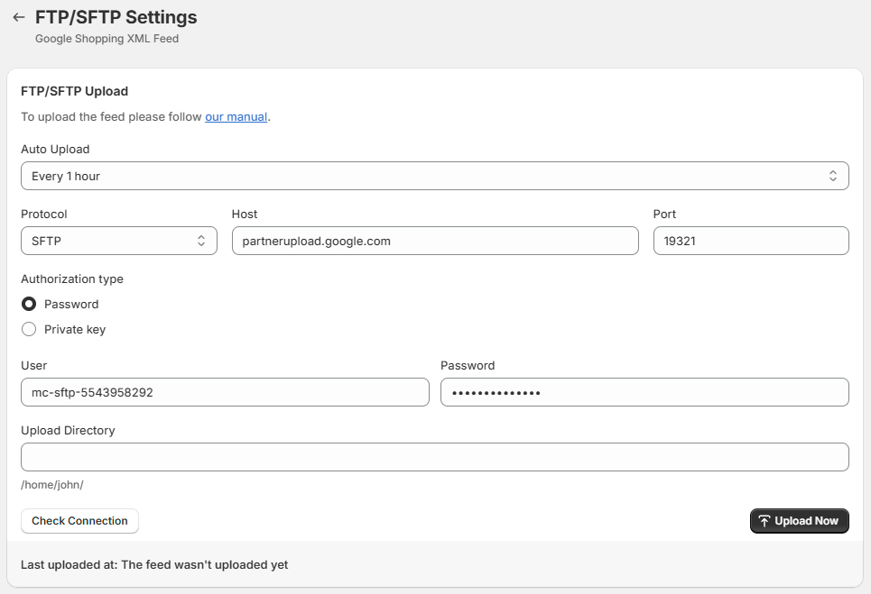FTP/SFTP Settings