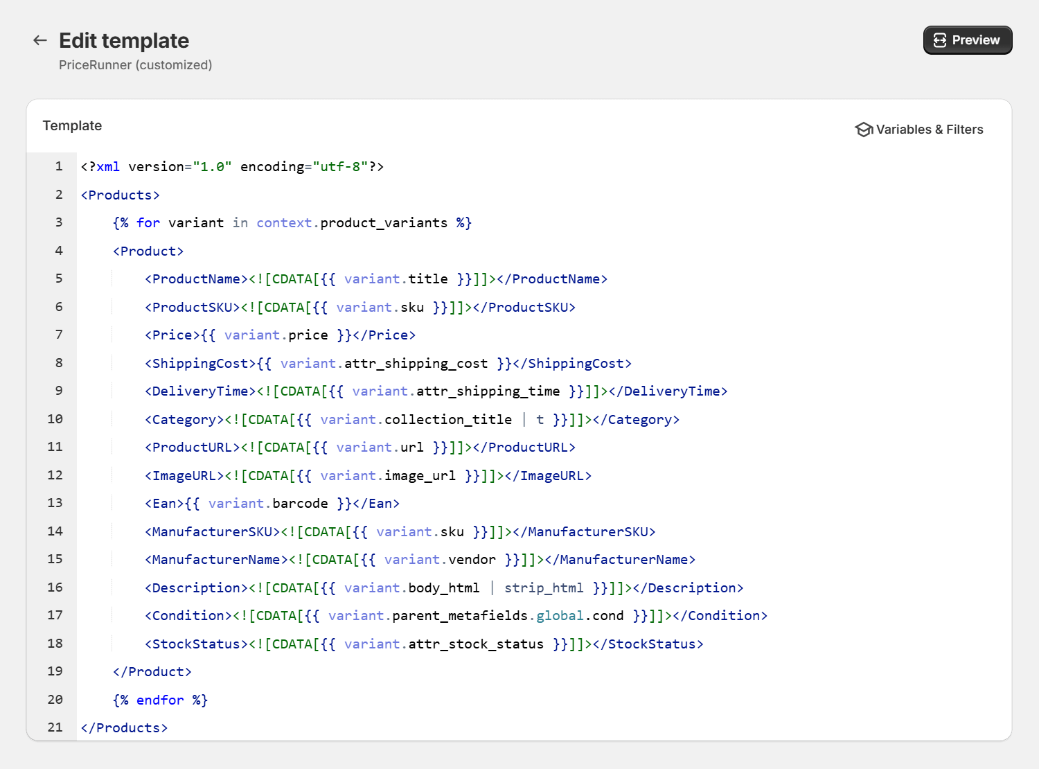PriceRunner Feed Template