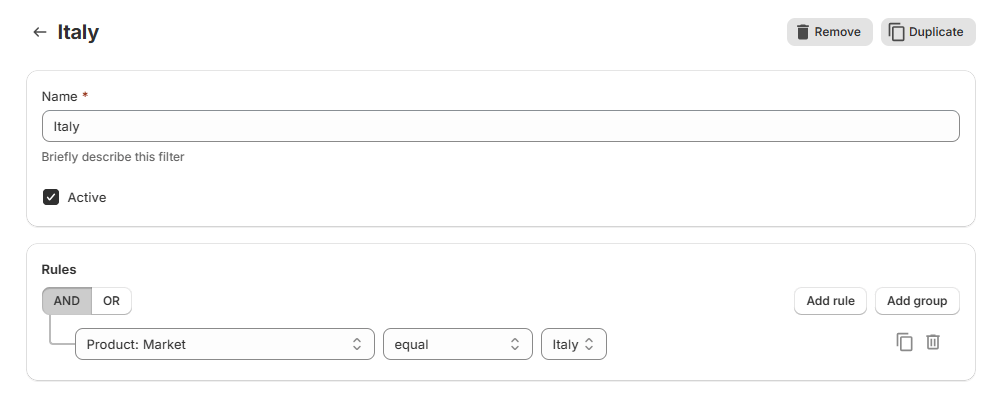 Mulwi helped Tannico create product filters for different markets and sales channels