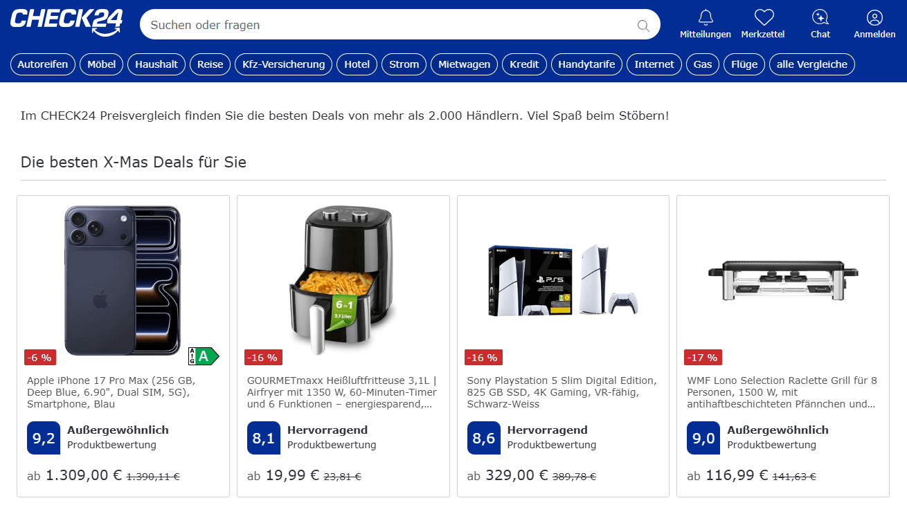 Check24.de main page interface