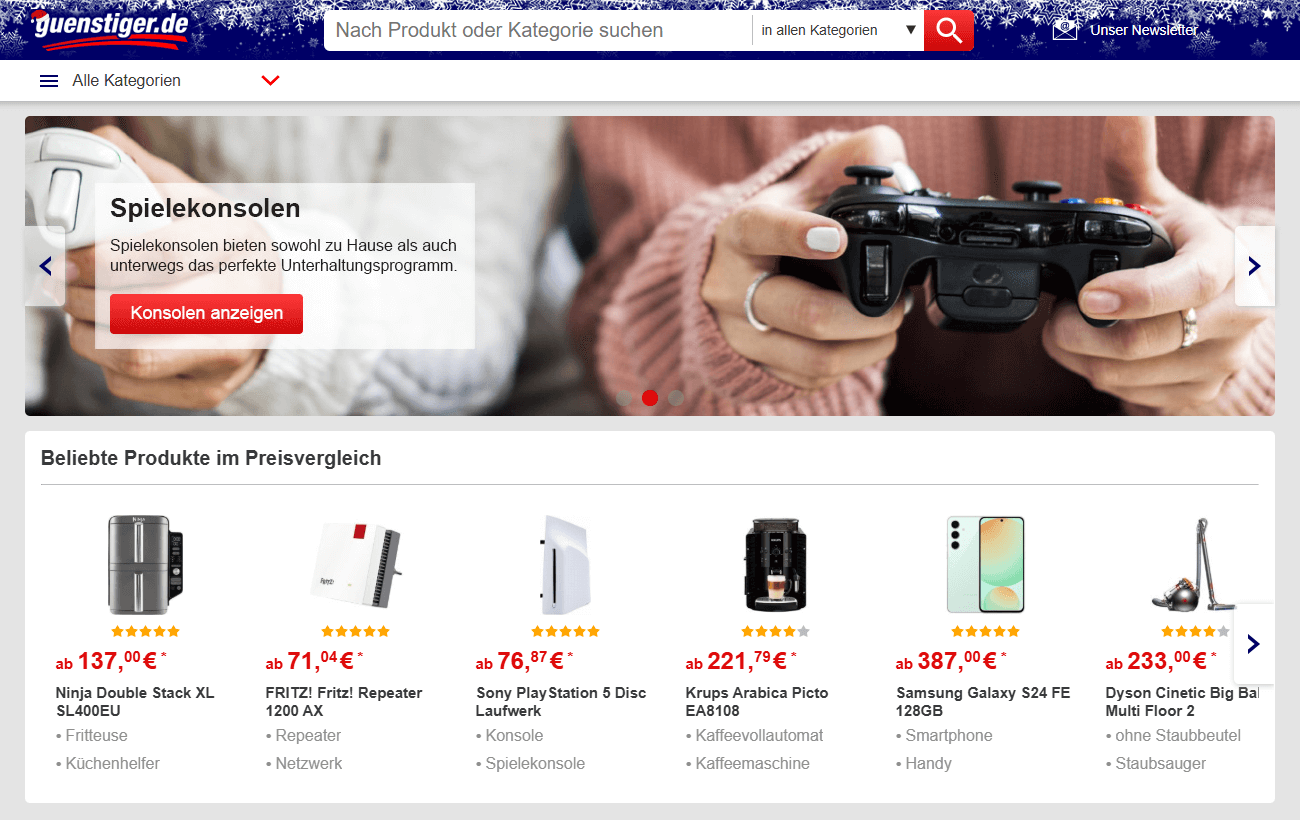Guenstiger.de main page interface