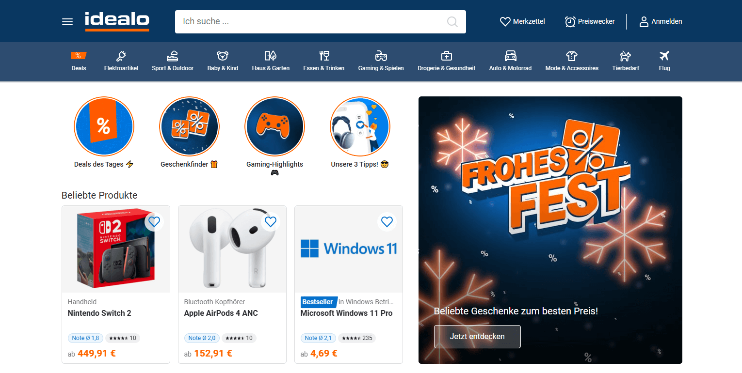 Idealo.de main page interface