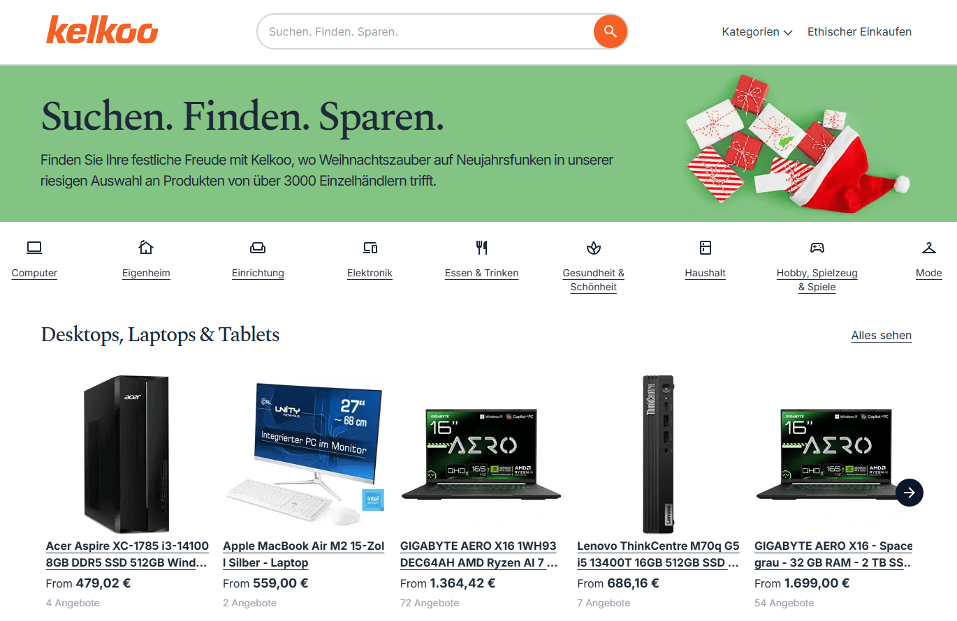 Kelkoo.de main page interface