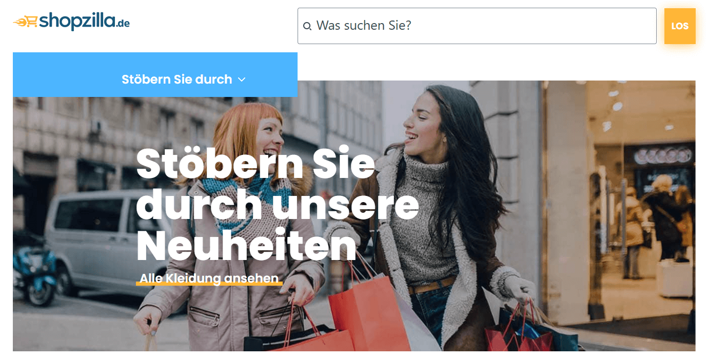 Shopzilla.de main page interface