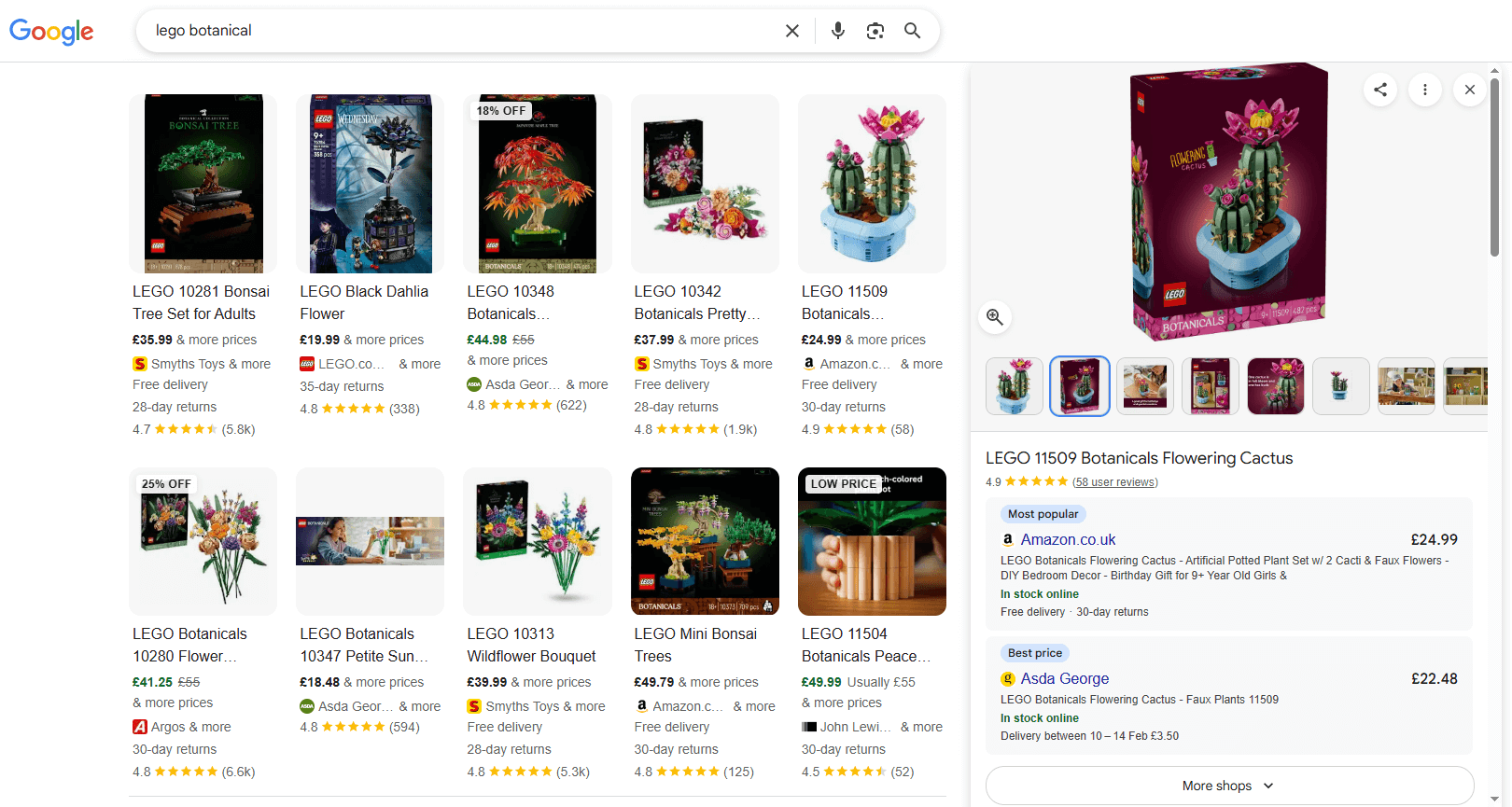 Google Shopping search page interface