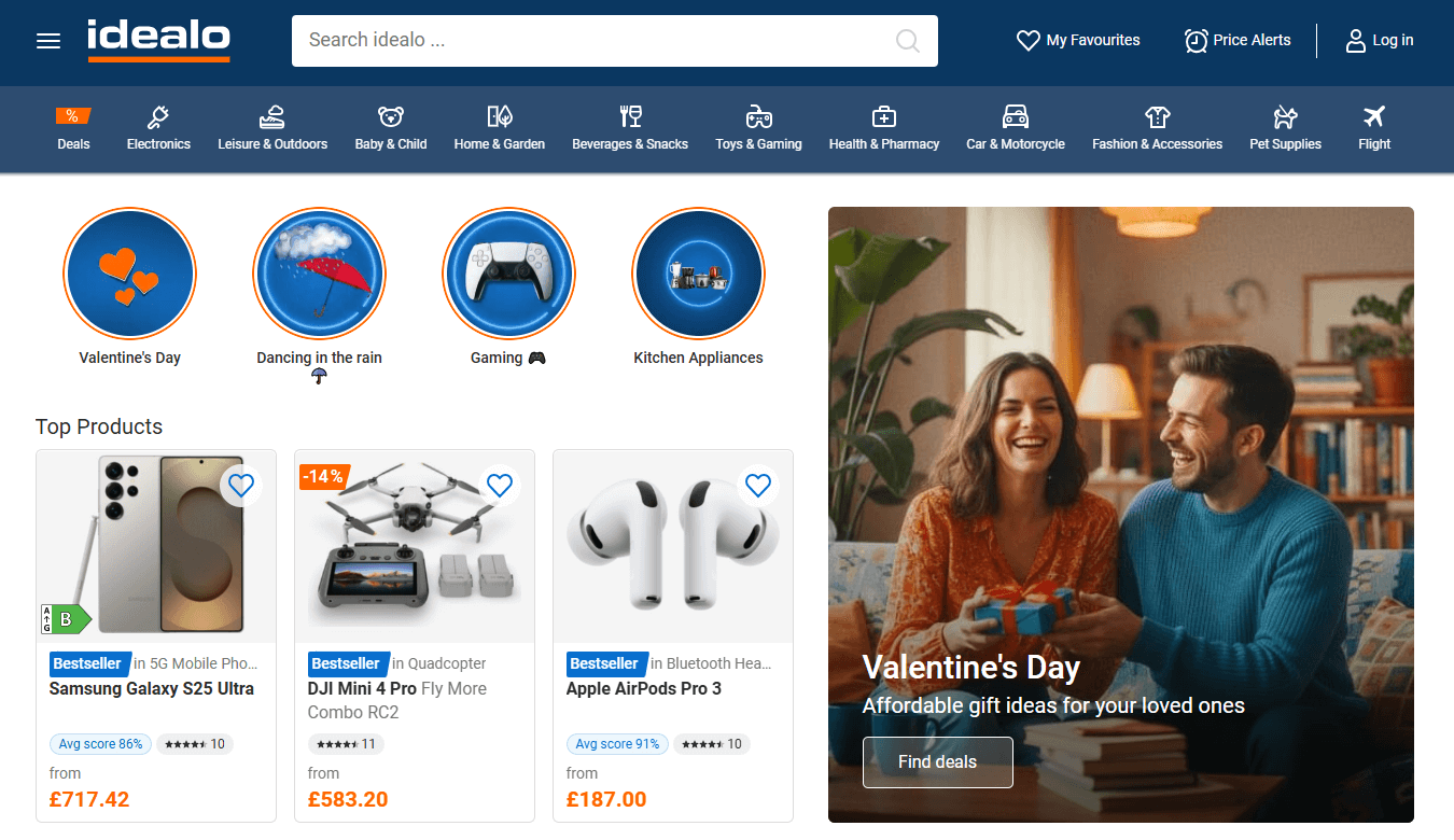 Idealo.co.uk main page interface