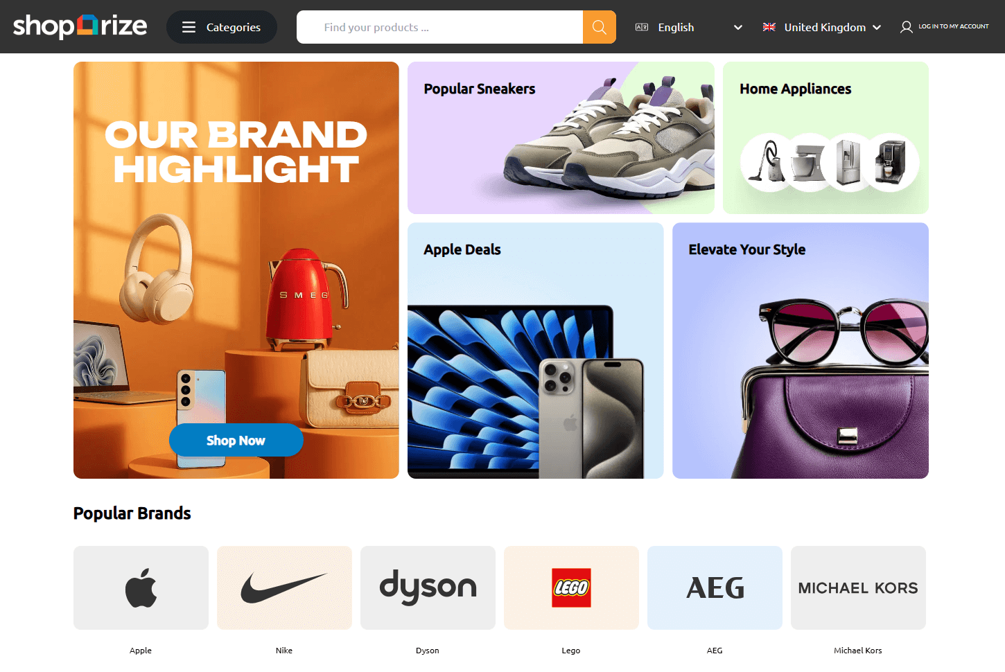 Shoparize main page interface