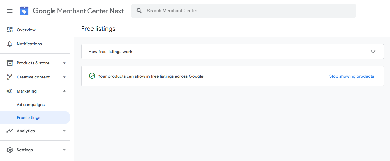 How to enable Free Listings in Google Merchant Center