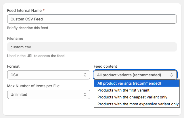 Change feed content in product variant context