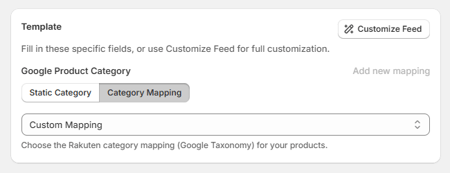 How to add categoty mapping in Rakuten feed