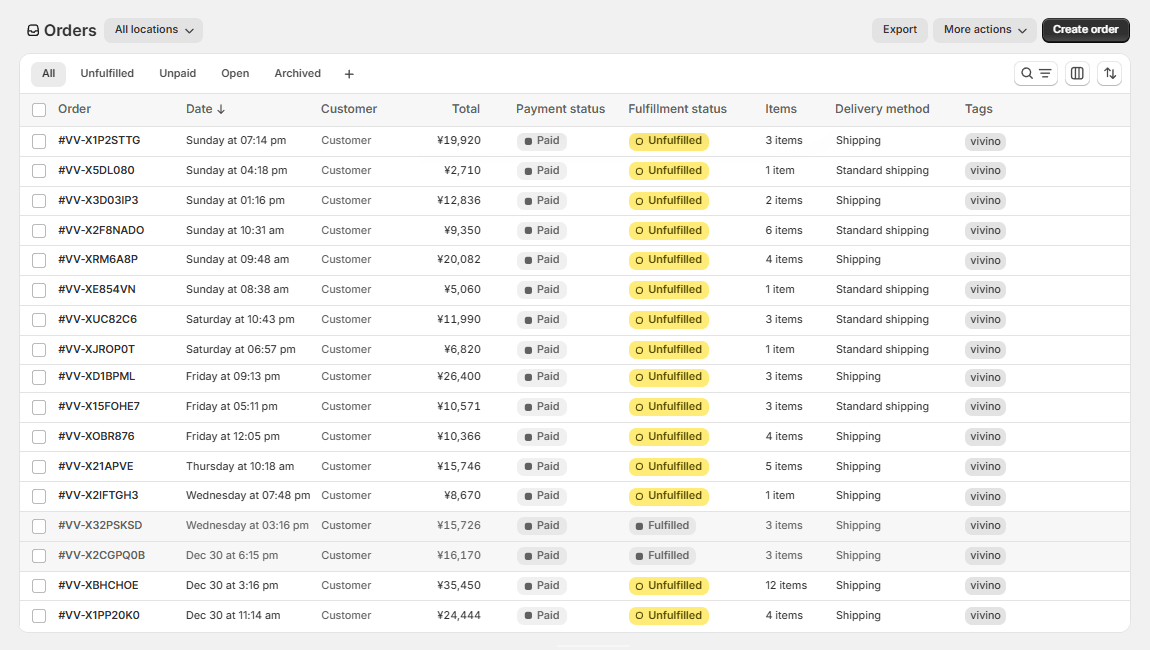 How to find imported Vivino orders in Shopify